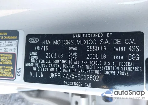 2017 Kia Forte Lx/S from USA, damaged, VIN 3KPFL4A7XHE012602